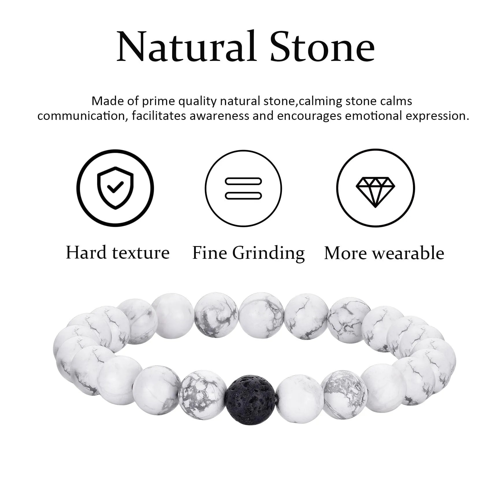 Bracciale Occhio di Tigre 8MM in Pietra Naturale e Lavica - Set Elasticizzato con Perline di Cristallo Nero per Uomo e Donna - immagine 7