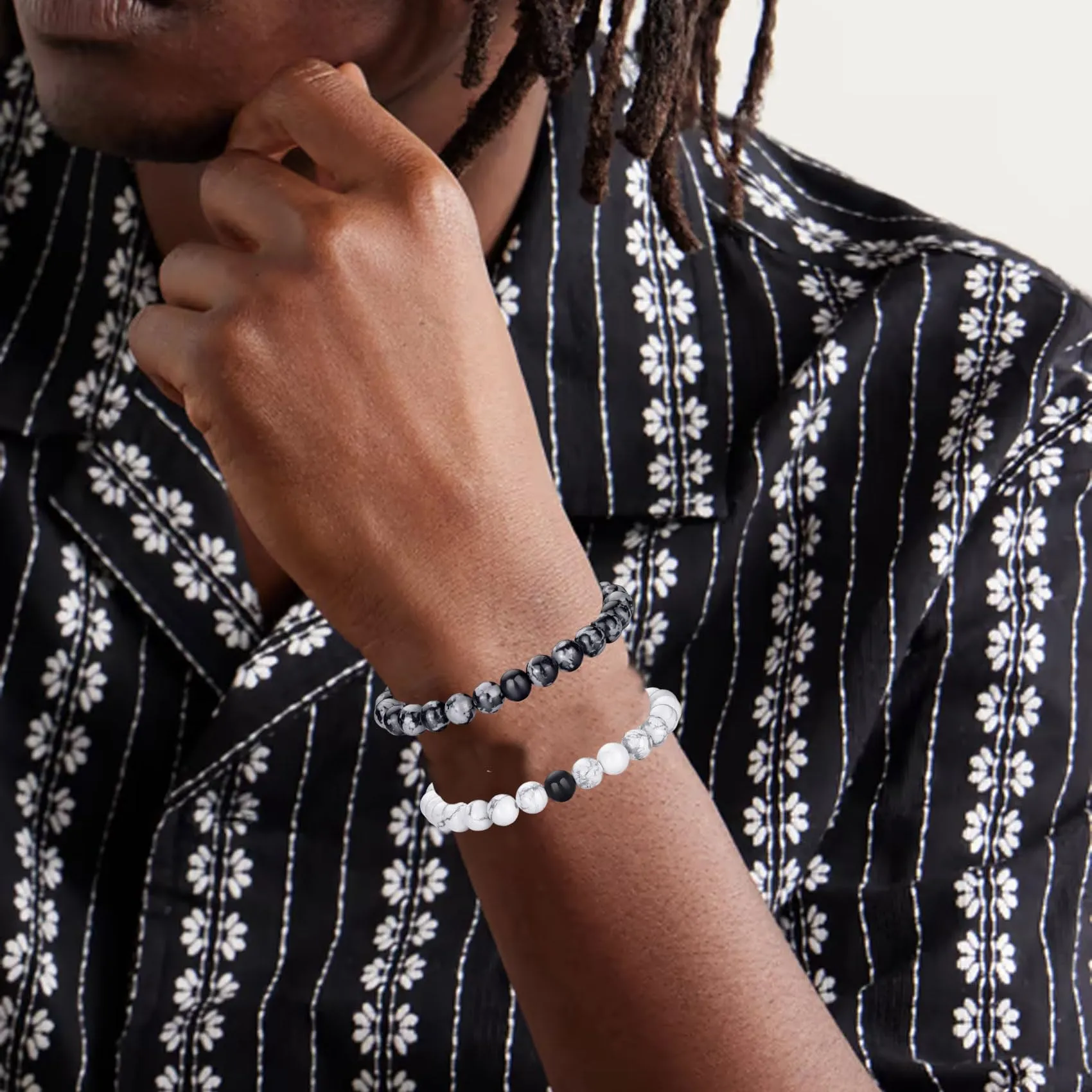 RANKEEF Bracciale Occhio di Tigre per Uomo 8MM Bracciale con Perline in Pietra Naturale Set Braccialetti Elasticizzati in Pietra Lavica Regolabile con Perline di Cristallo Nero per Uomo Donna Regali - immagine 4