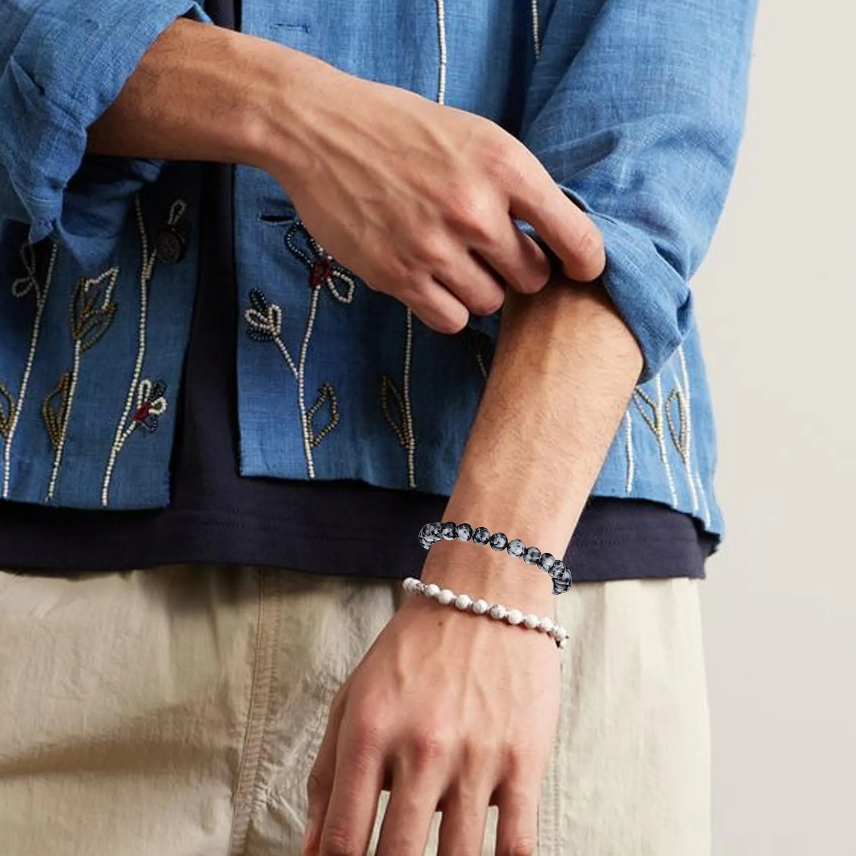 Bracciale Occhio di Tigre per Uomo 8MM in Pietra Naturale Set con Perline in Pietra Lavica e Cristallo Nero - Elasticizzato Regolabile per Uomo Donna Regali - immagine 6