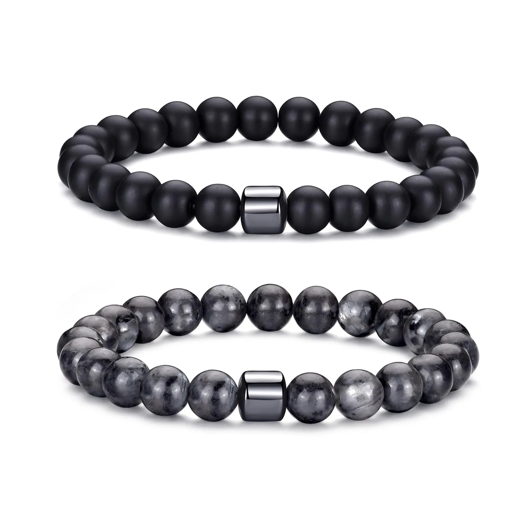 Occhio di Tigre Bracciale per Uomo e Donna con Perline di Cristallo Nero e Pietra Naturale, Regolabile e Elasticizzato - immagine 1