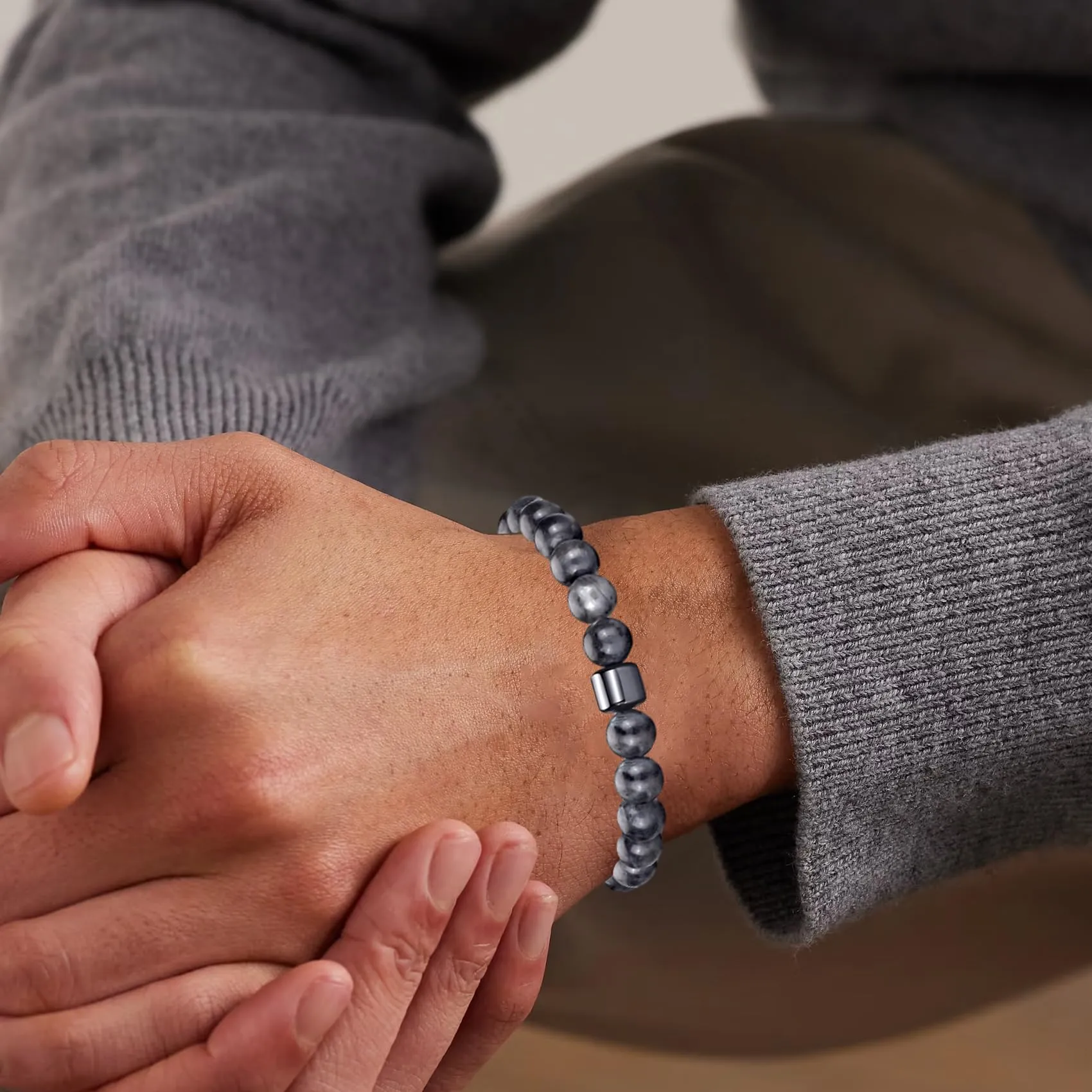 Occhio di Tigre Bracciale per Uomo e Donna con Perline di Cristallo Nero e Pietra Naturale, Regolabile e Elasticizzato - immagine 5