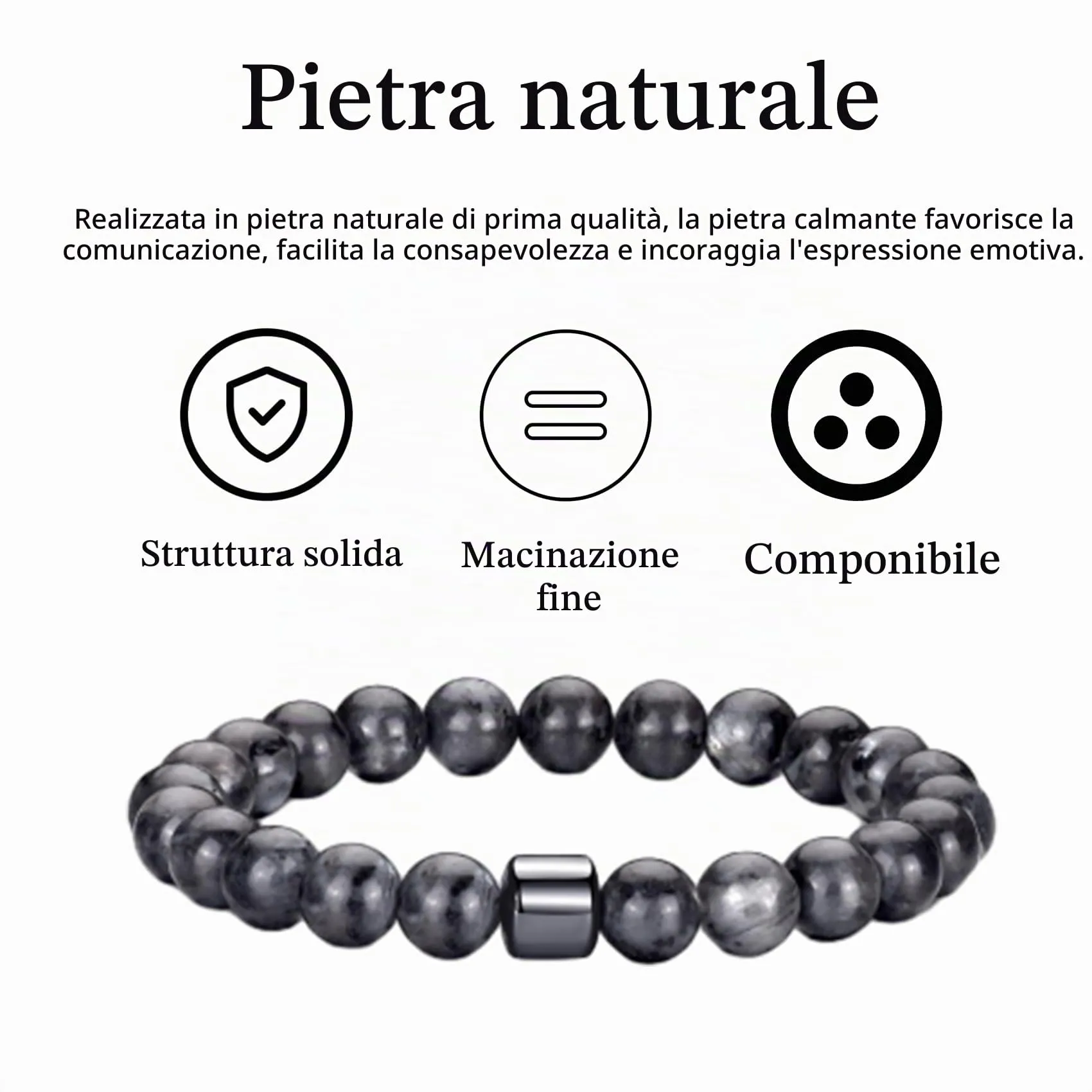 Occhio di Tigre Bracciale per Uomo e Donna con Perline di Cristallo Nero e Pietra Naturale, Regolabile e Elasticizzato - immagine 7