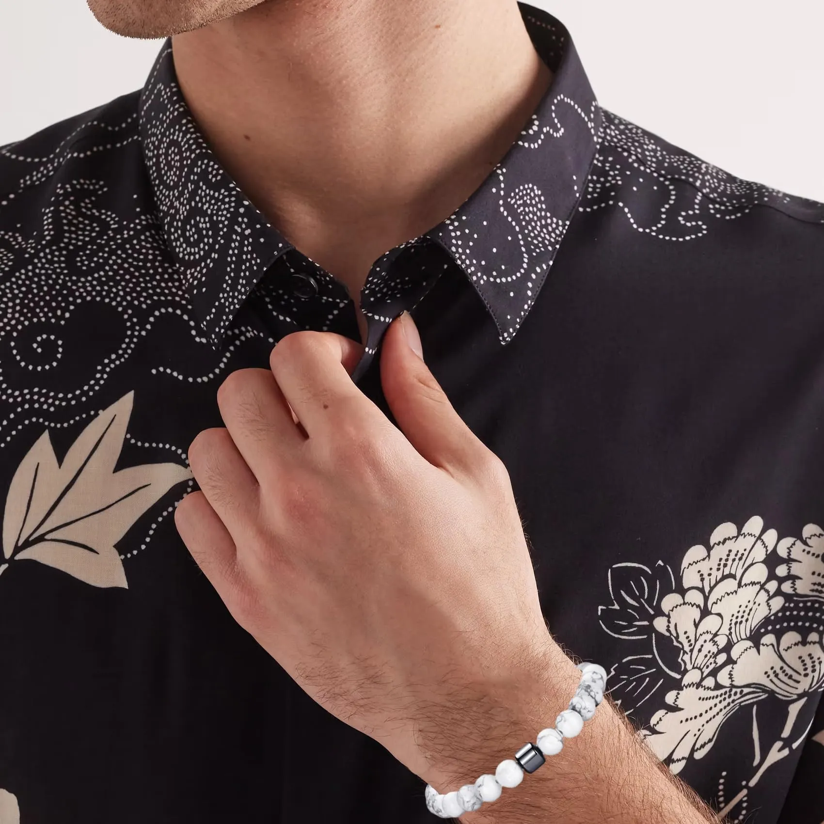 Bracciale Occhio di Tigre 8MM in Pietra Naturale e Lavica - Set Elasticizzato con Perline di Cristallo Nero per Uomo e Donna - Regali Regolabile - immagine 5