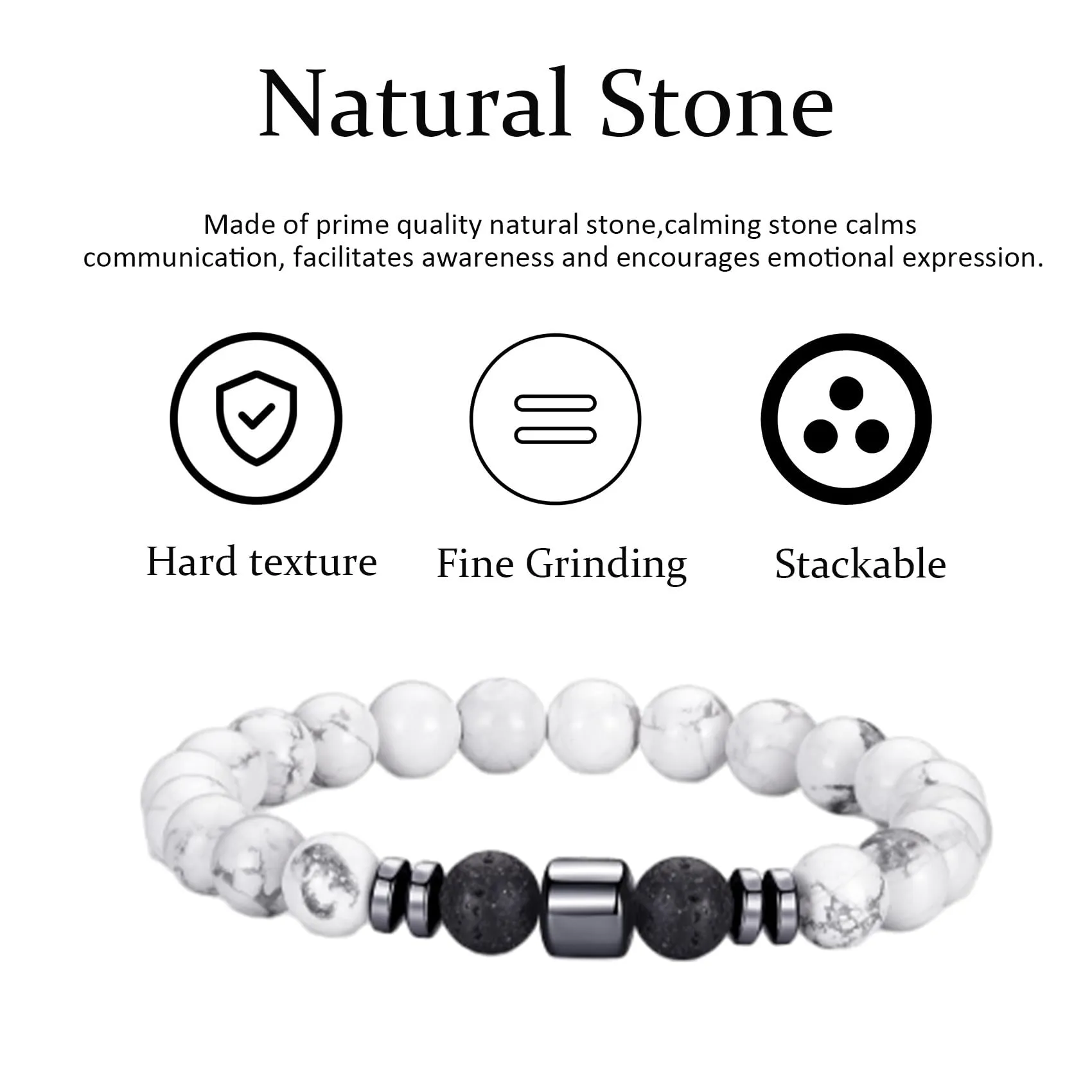 Bracciale Occhio di Tigre 8MM per Uomo e Donna - Set di Braccialetti Elasticizzati in Pietra Lavica e Naturale - Regolabile con Perline di Cristallo Nero - Idea Regalo - immagine 7