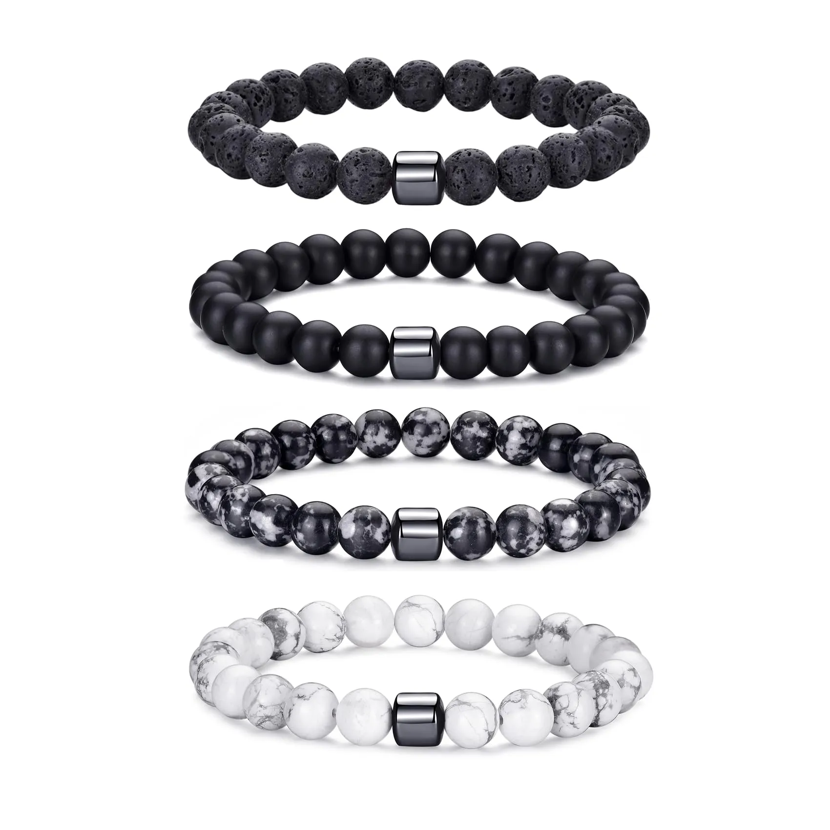 RANKEEF Bracciale Occhio di Tigre per Uomo 8MM Bracciale con Perline in Pietra Naturale Set Braccialetti Elasticizzati in Pietra Lavica Regolabile con Perline di Cristallo Nero per Uomo Donna Regali - immagine 1