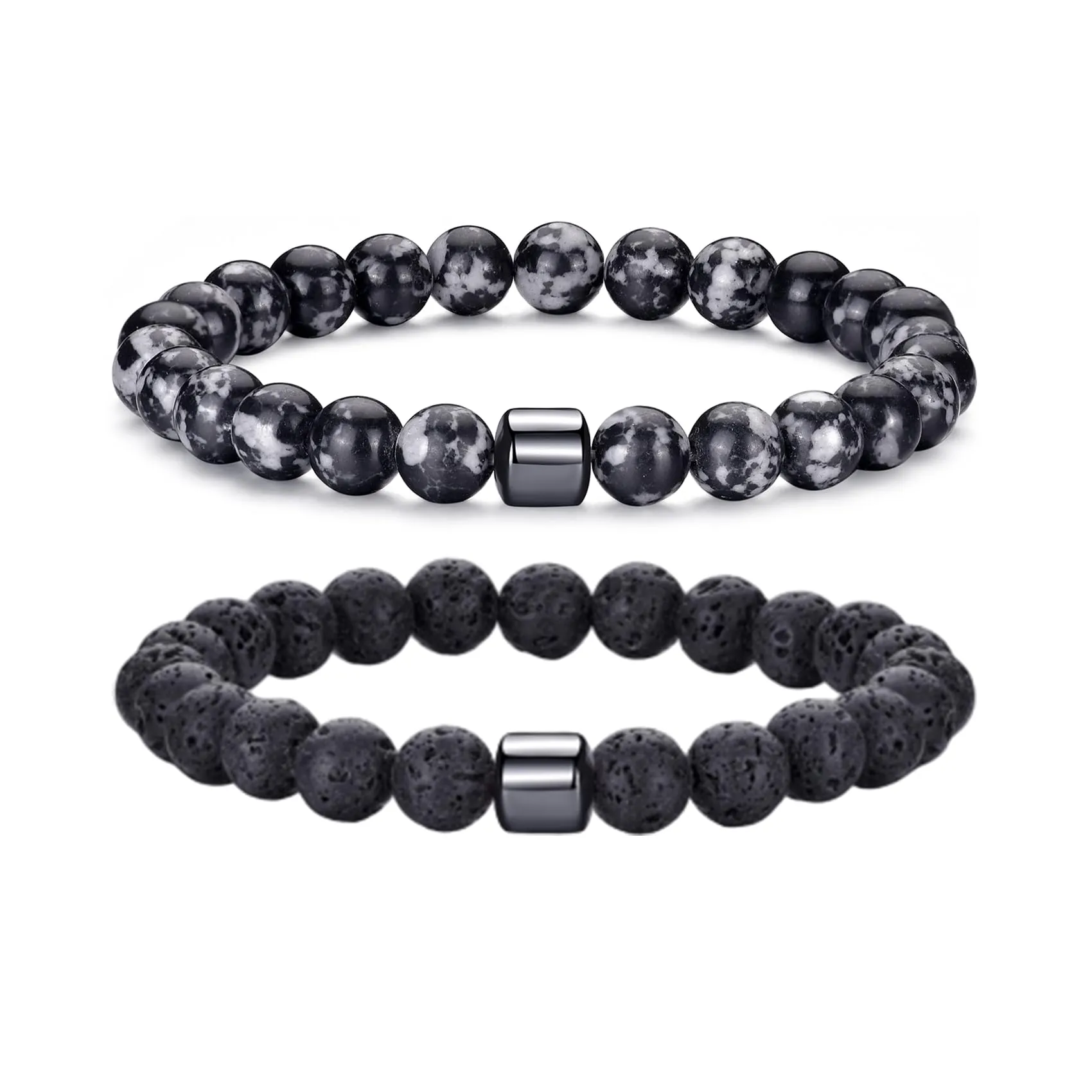 Occhio di Tigre Bracciale con Perline in Pietra Naturale e Cristallo Nero, Regolabile per Uomo e Donna - immagine 1
