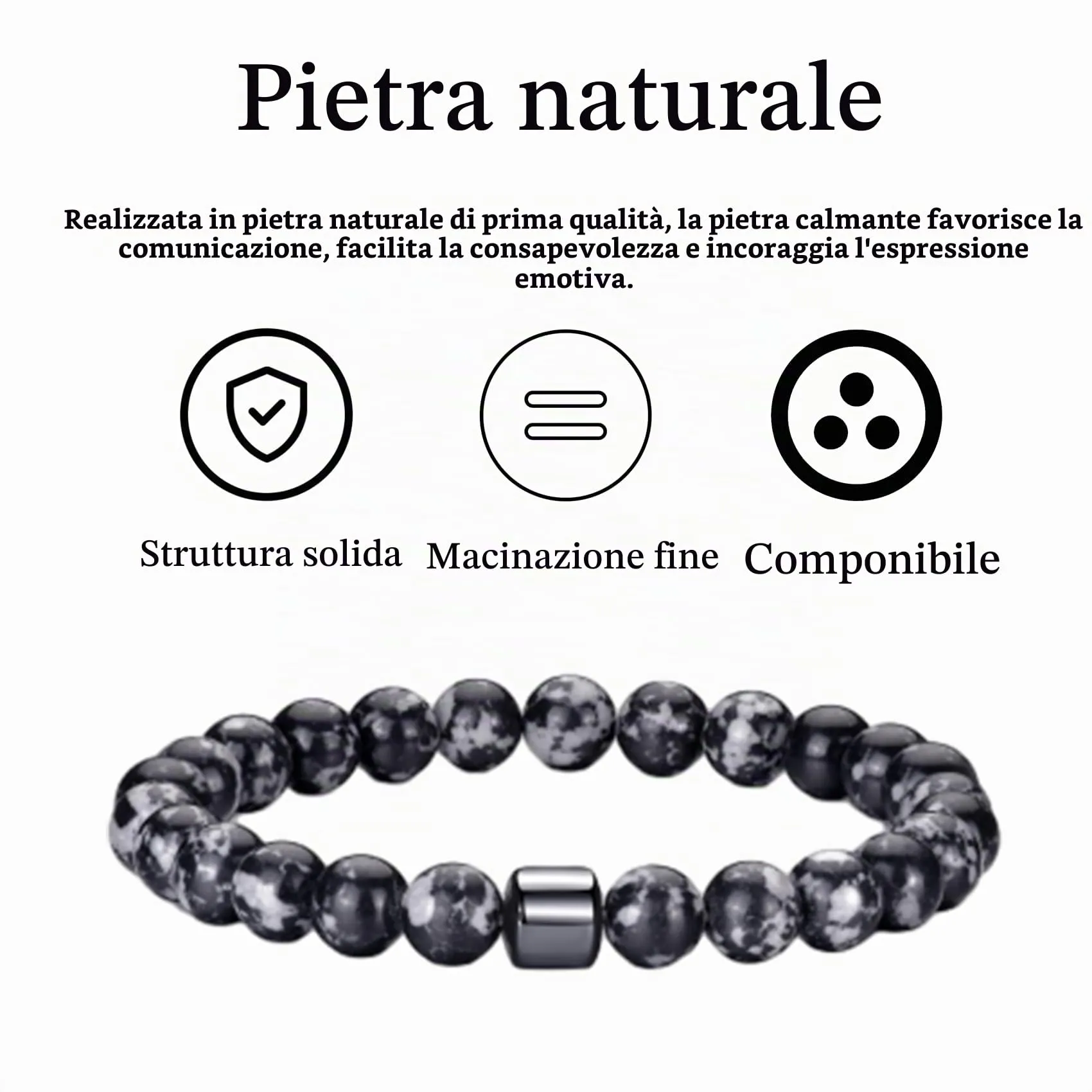 Occhio di Tigre Bracciale con Perline in Pietra Naturale e Cristallo Nero, Regolabile per Uomo e Donna - immagine 7