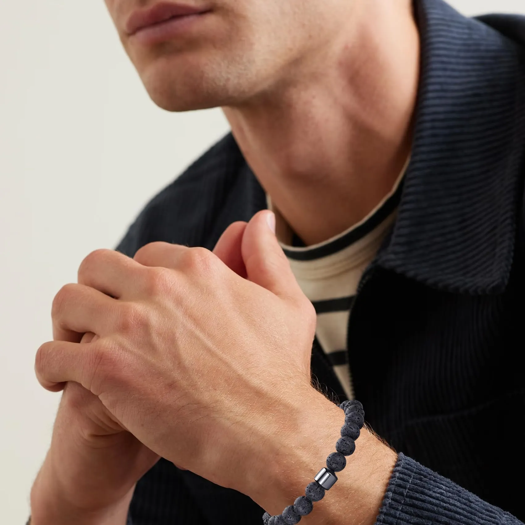 RANKEEF Bracciale Occhio di Tigre per Uomo 8MM Bracciale con Perline in Pietra Naturale Set Braccialetti Elasticizzati in Pietra Lavica Regolabile con Perline di Cristallo Nero per Uomo Donna Regali - immagine 2