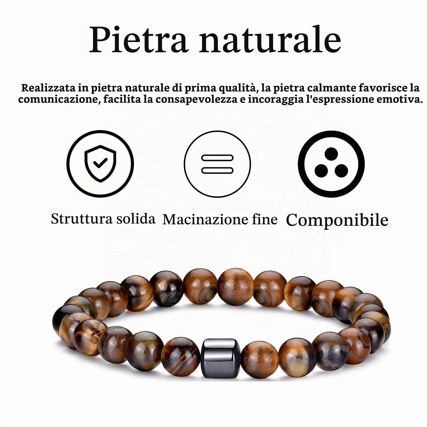 RANKEEF Bracciale Occhio di Tigre per Uomo 8MM Bracciale con Perline in Pietra Naturale Set Braccialetti Elasticizzati in Pietra Lavica Regolabile con Perline di Cristallo Nero per Uomo Donna Regali - immagine 6