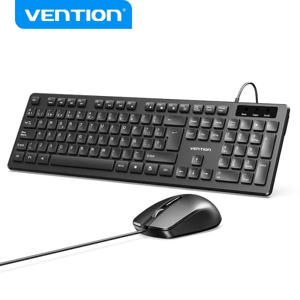 Tastiera e mouse ergonomici Vention KTC - 104 tasti - Sensore 1200 DPI - Plug and Play - Ampia compatibilità - Nero - immagine 1