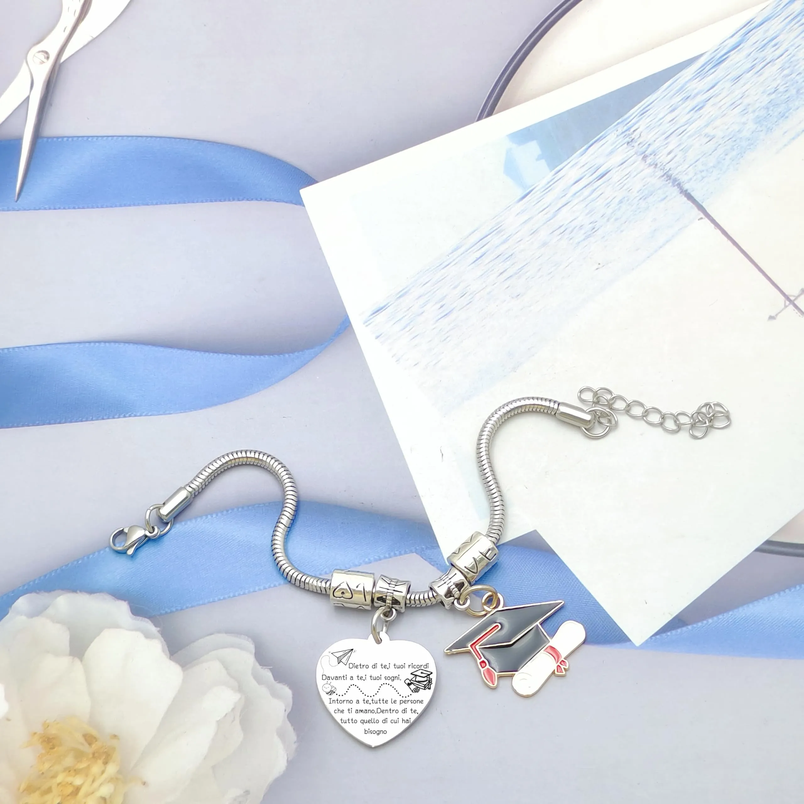 Regalo di laurea per lei regalo laurea donna bracciale-Dietro di te tutti i tuoi ricordi braccialetto donne regali braccialetto ispiratore per il maestro del liceo regalo bracciale amicizia (1) - immagine 4