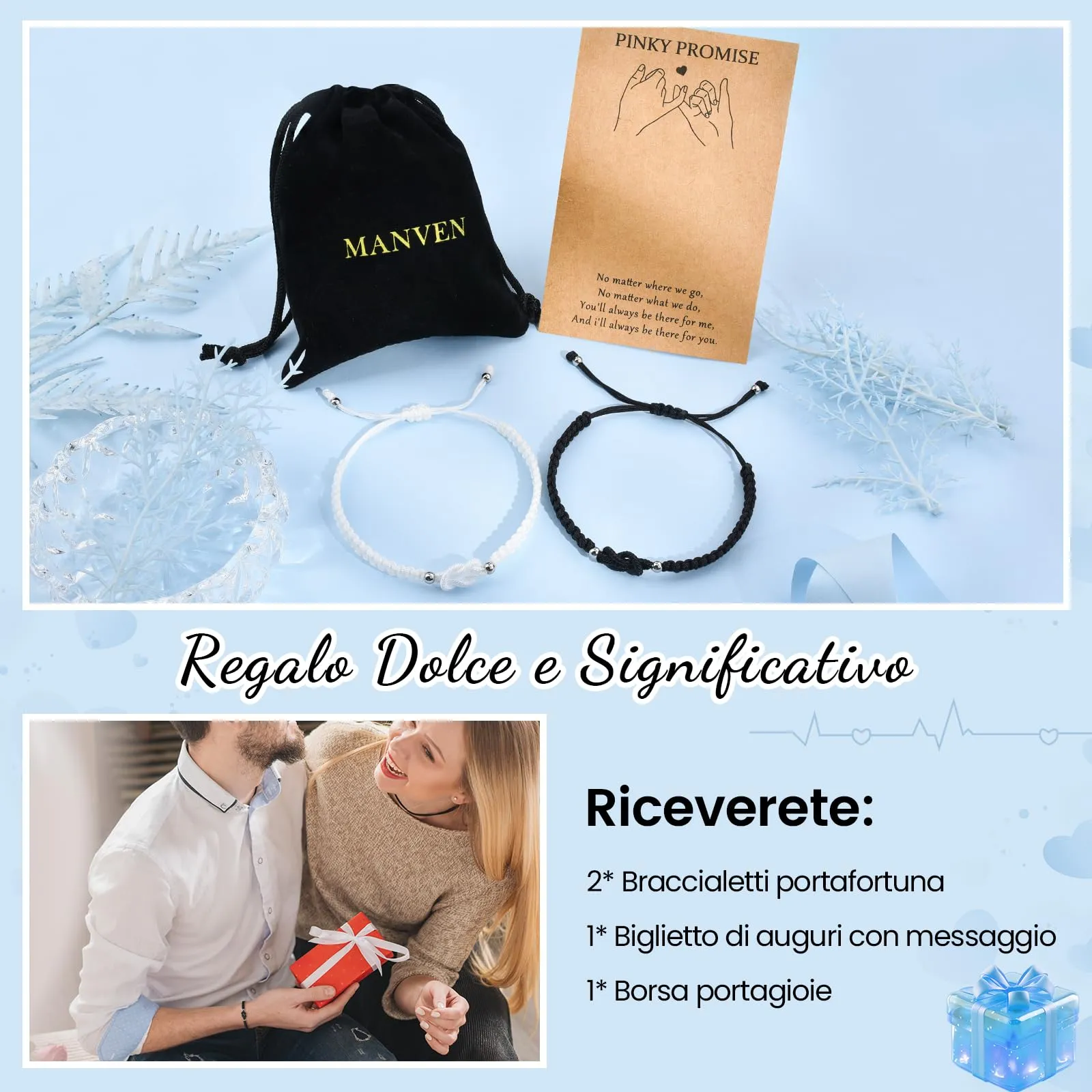 MANVEN Bracciali Coppia Regalo Coppia Compleanno Anniversario per Lui Lei - immagine 5