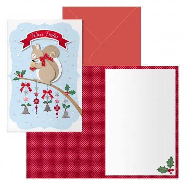 Dohe Squirrel Confezione da 6 biglietti di auguri natalizi con busta - Dimensioni chiuso 115x17 cm aperto 23x17 cm - Carta offset - Stampato a colori - immagine 1