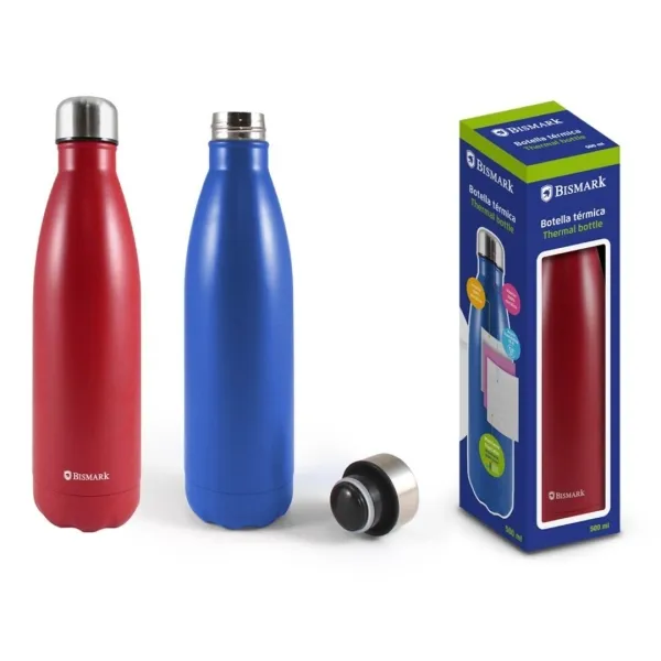 Bottiglia termica Bismark da 500 ml - Isolamento sottovuoto a doppia parete - Tappo ermetico - Colori rosso e blu - immagine 1