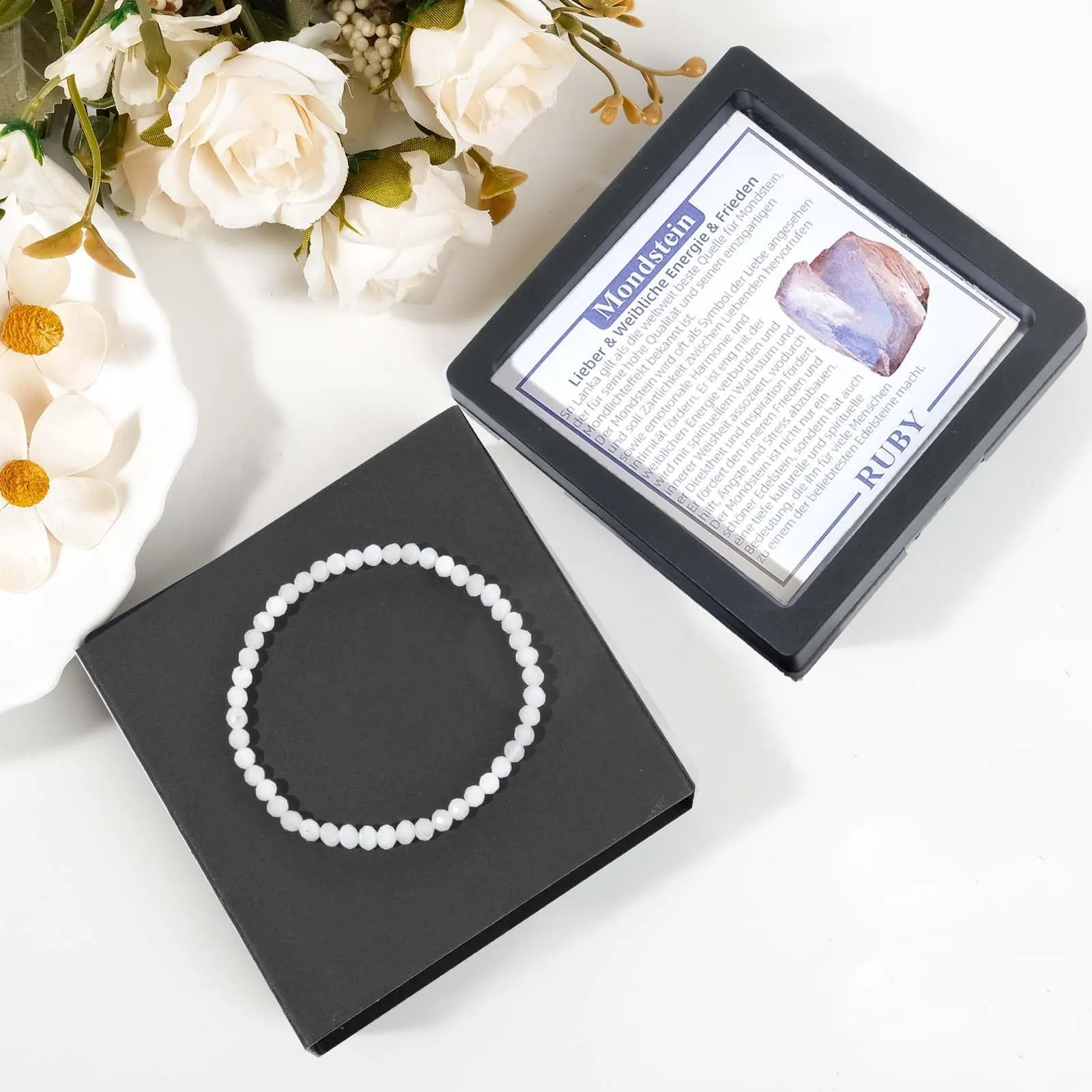 Ruby Bracciale con perle da donna - Bracciale di alta qualità da 4 mm realizzato con pietre naturali autentiche sfaccettate - Con confezione regalo inclusa - immagine 5