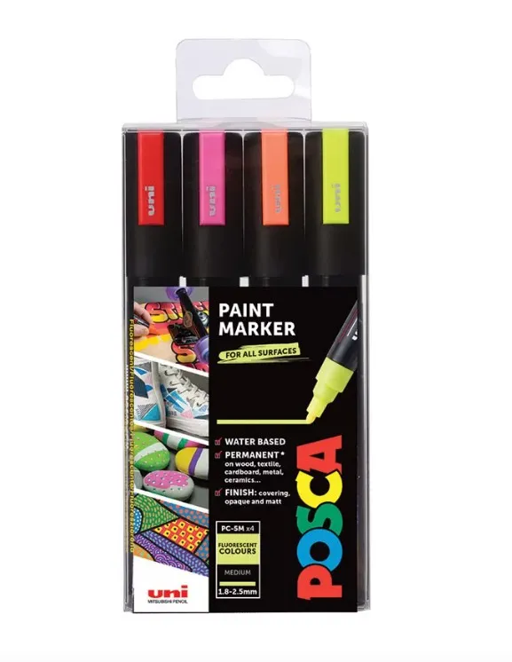 POSCA PC-5M Arancione Rosa Rosso Giallo 4 pz - immagine 1