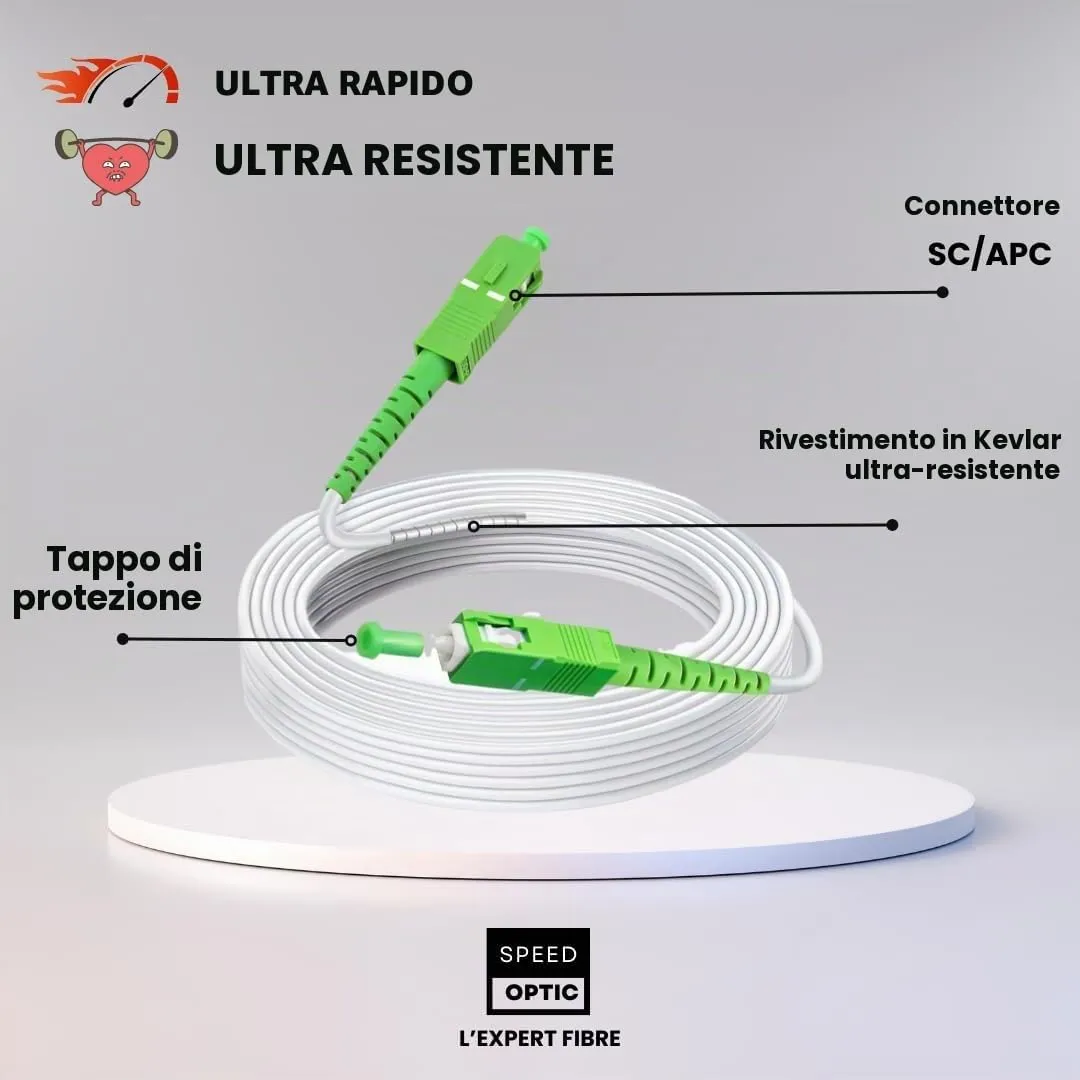 Cavo Fibra Ottica 10 m SC/APC a SC/APC, Prolunga TIM Vodafone Fastweb - immagine 3