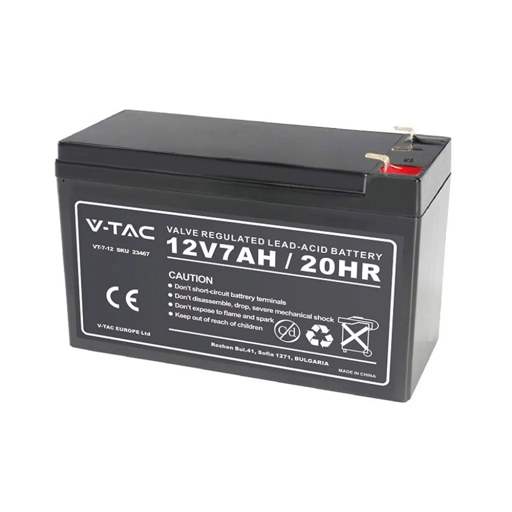 V-TAC Batteria al Piombo Acido 12V 7Ah per Allarmi Videosorveglianza UPS Terminali T2 151*65*94mm - immagine 1