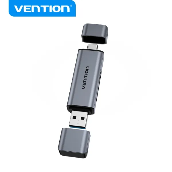 Lettore di schede Vention 2 in 1 USB 3.0 A+C - Alluminio metallizzato - Supporta SD/TF - Capacità 512 GB - Doppia lettura - Grigio - immagine 1