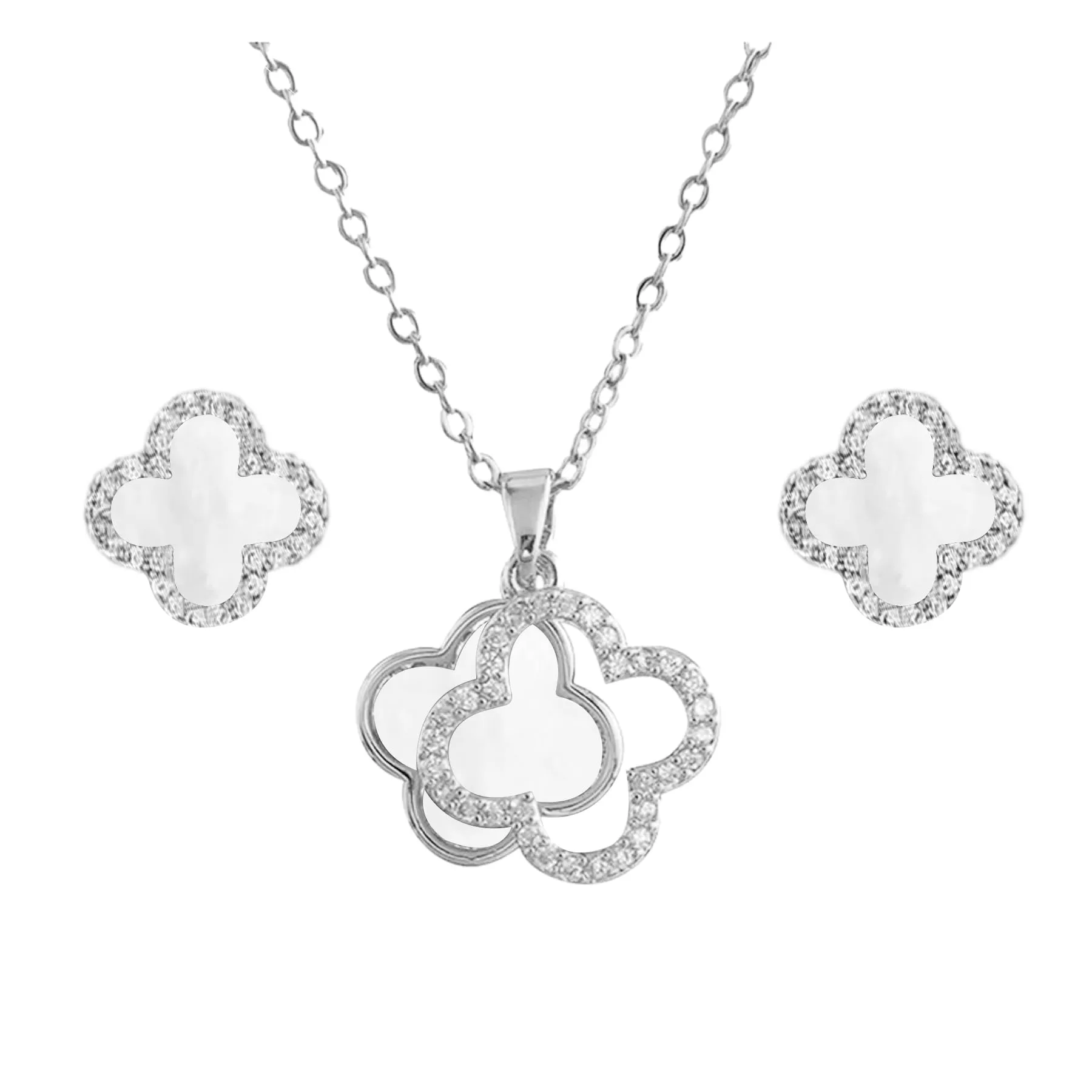 XIWCAFC Quadrifoglio Set di Gioielli da Donna,18K oro rosa Parure Gioielli Set Acciaio al Titanio Set di Collana e Orecchini Parure di Gioielli da Sposa Damigella d'Onore Regalo Dirndl Gioielli (W2) - immagine 1