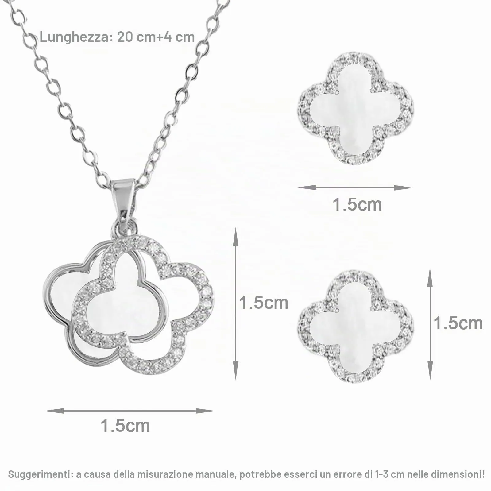 XIWCAFC Quadrifoglio Set di Gioielli da Donna,18K oro rosa Parure Gioielli Set Acciaio al Titanio Set di Collana e Orecchini Parure di Gioielli da Sposa Damigella d'Onore Regalo Dirndl Gioielli (W2) - immagine 2