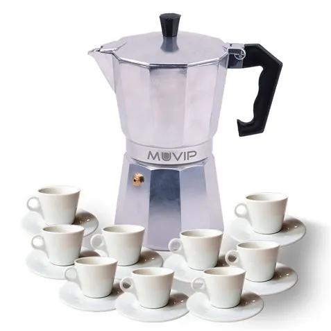 Caffettiera in alluminio Muvip MV0602 - Capacità 9 tazze - Manico ergonomico - Antiaderente - Adatta a fornelli elettrici in ceramica e a gas - Colore alluminio - immagine 1