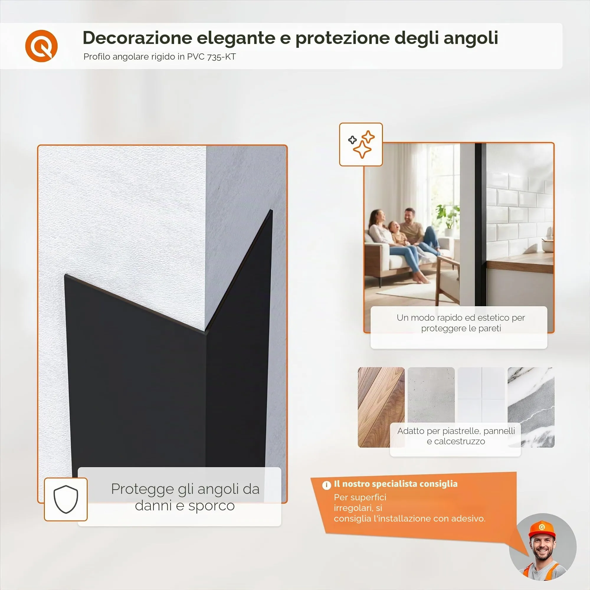 Quest Paraspigoli PVC 50x20 mm Resistente - Grigio, 100 cm - immagine 3