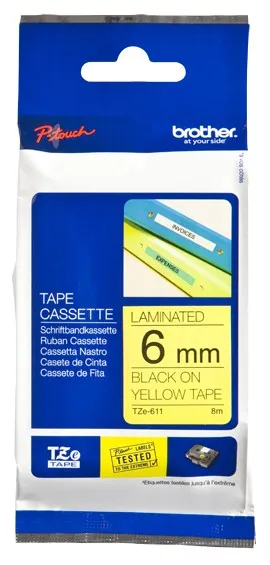 ORIGINALE Brother Nastro Nero su giallo TZe-611 TZ-611 6 mm x 8 m laminato - immagine 1