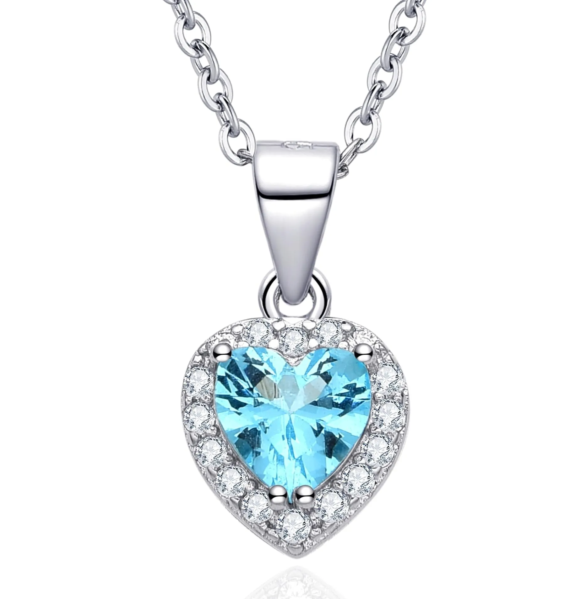 Dada Gioielli - Collana Cuore 9mm Punto Luce Argento 925 Con Zirconi Brillanti Catenina 45+5cm (Azzurro Acquamarina) - immagine 1