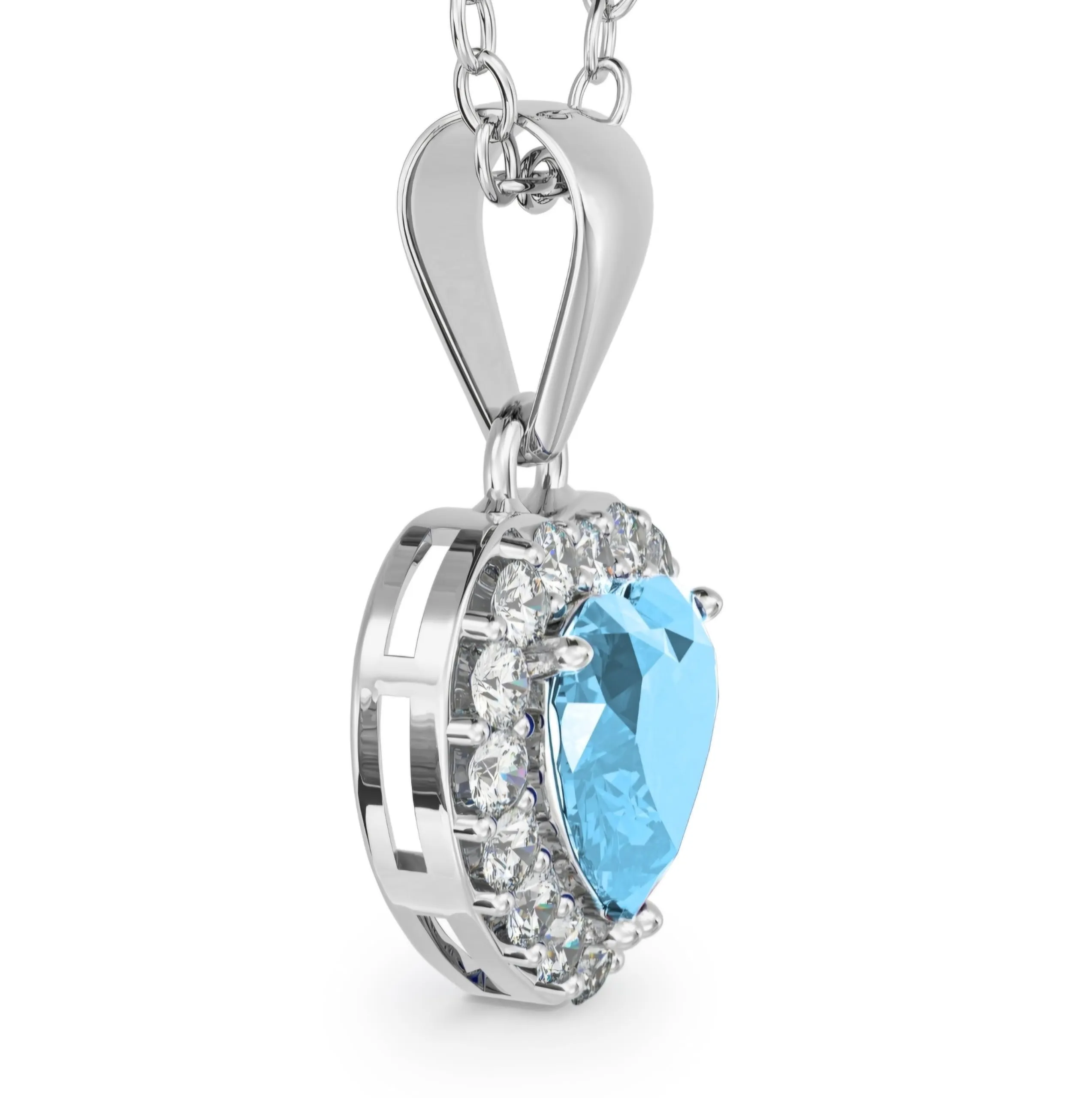 Dada Gioielli - Collana Cuore 9mm Punto Luce Argento 925 Con Zirconi Brillanti Catenina 45+5cm (Azzurro Acquamarina) - immagine 3