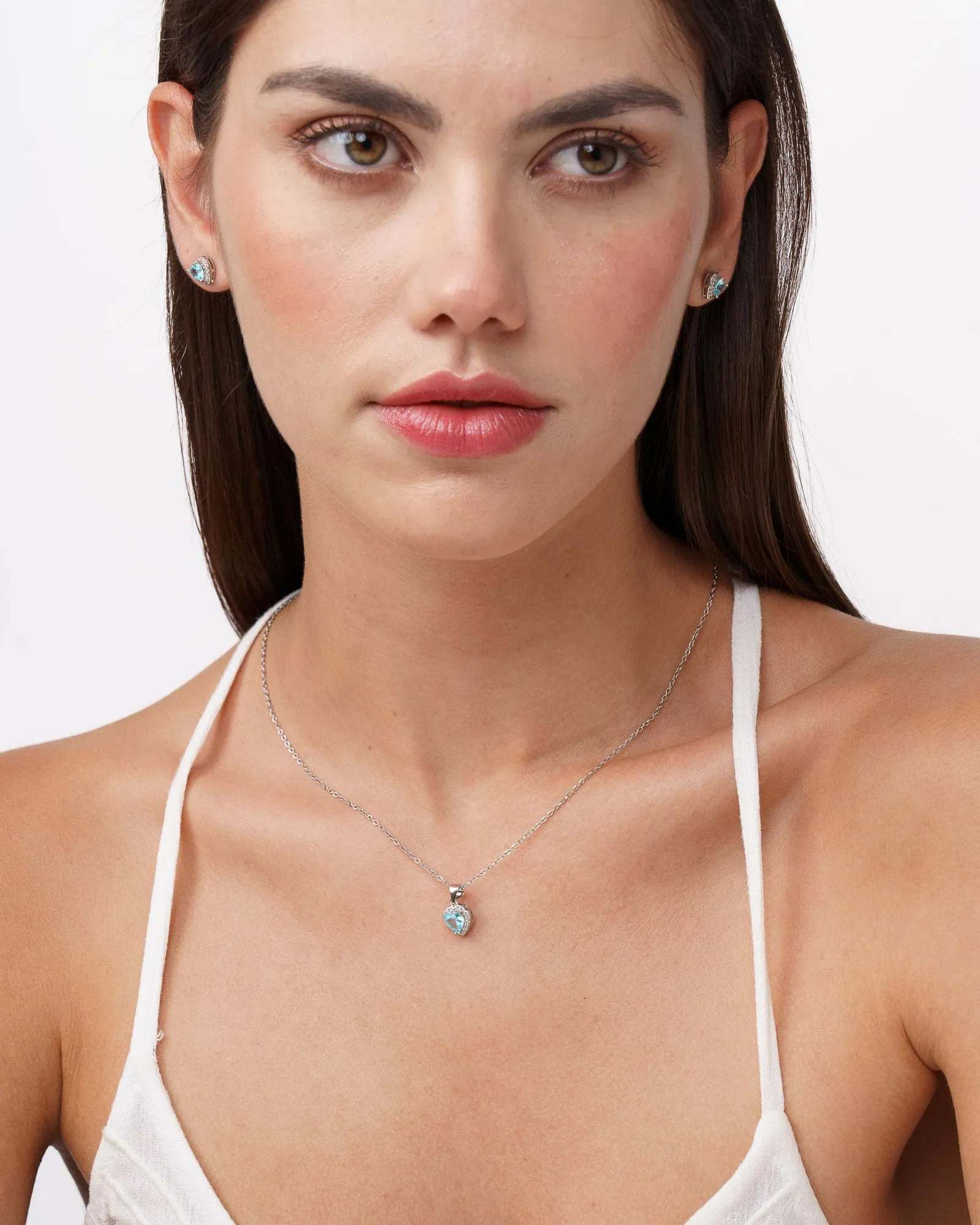 Dada Gioielli - Collana Cuore 9mm Punto Luce Argento 925 Con Zirconi Brillanti Catenina 45+5cm (Azzurro Acquamarina) - immagine 5