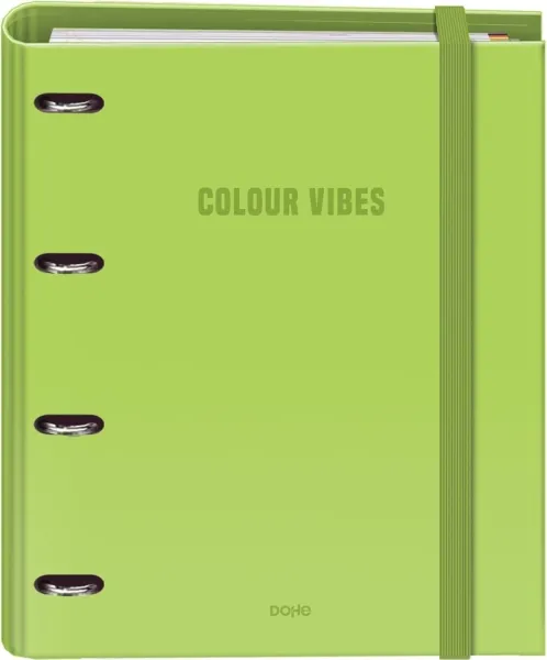 Raccoglitore ad anelli Dohe Colour Vibes fogli misti da 35 mm ricarica da 100 fogli griglia da 5 mm - Formato A4 - Chiusura elastica - Include 4 divisori e busta in polipropilene - Verde lime - immagine 1
