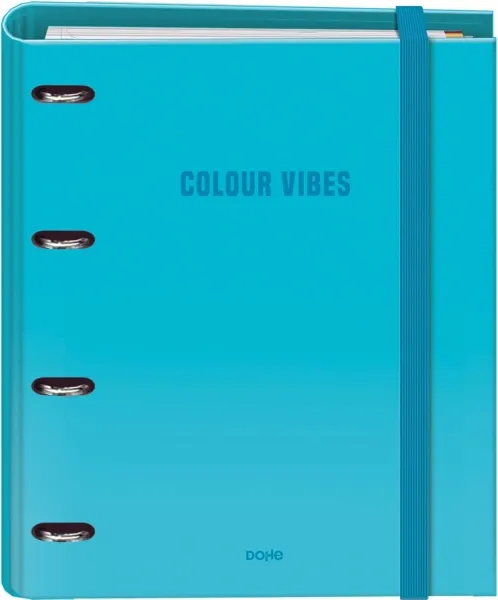 Dohe Colour Vibes - Raccoglitore ad anelli a 4 anelli misti 35 mm ricarica 100 fogli griglia 5 mm - Formato A4 - Chiusura elastica - Include 4 divisori e busta in polipropilene - Colore ciano blu - immagine 1
