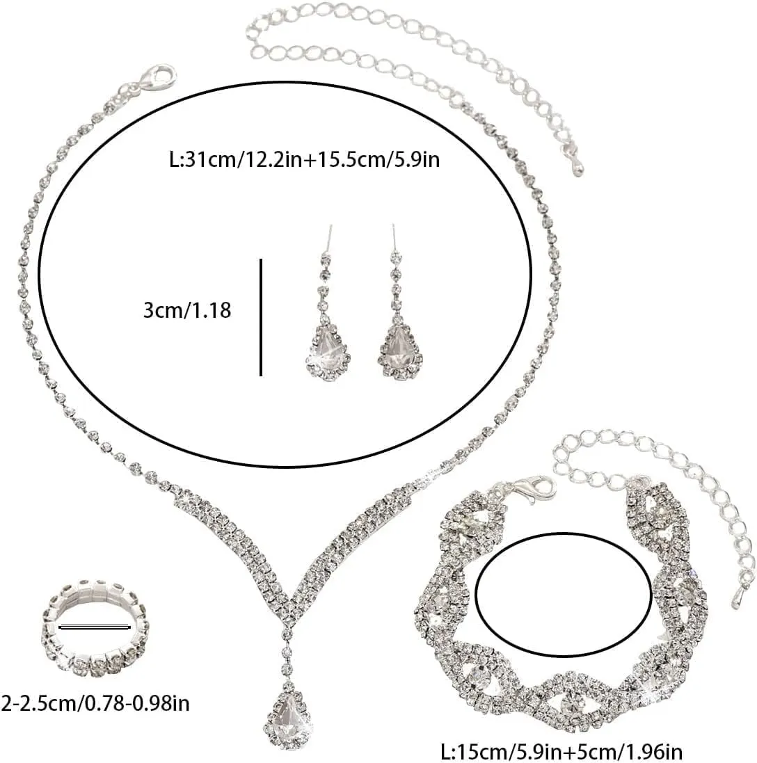 FDEETY Gioielleria Parures per Donne con Zirconi Cubici Collana con Ciondolo in Strass Orecchini Bracciali Set per la Sposa Zirconia Damigella D'onore Gioielleria(Bianco) - immagine 2