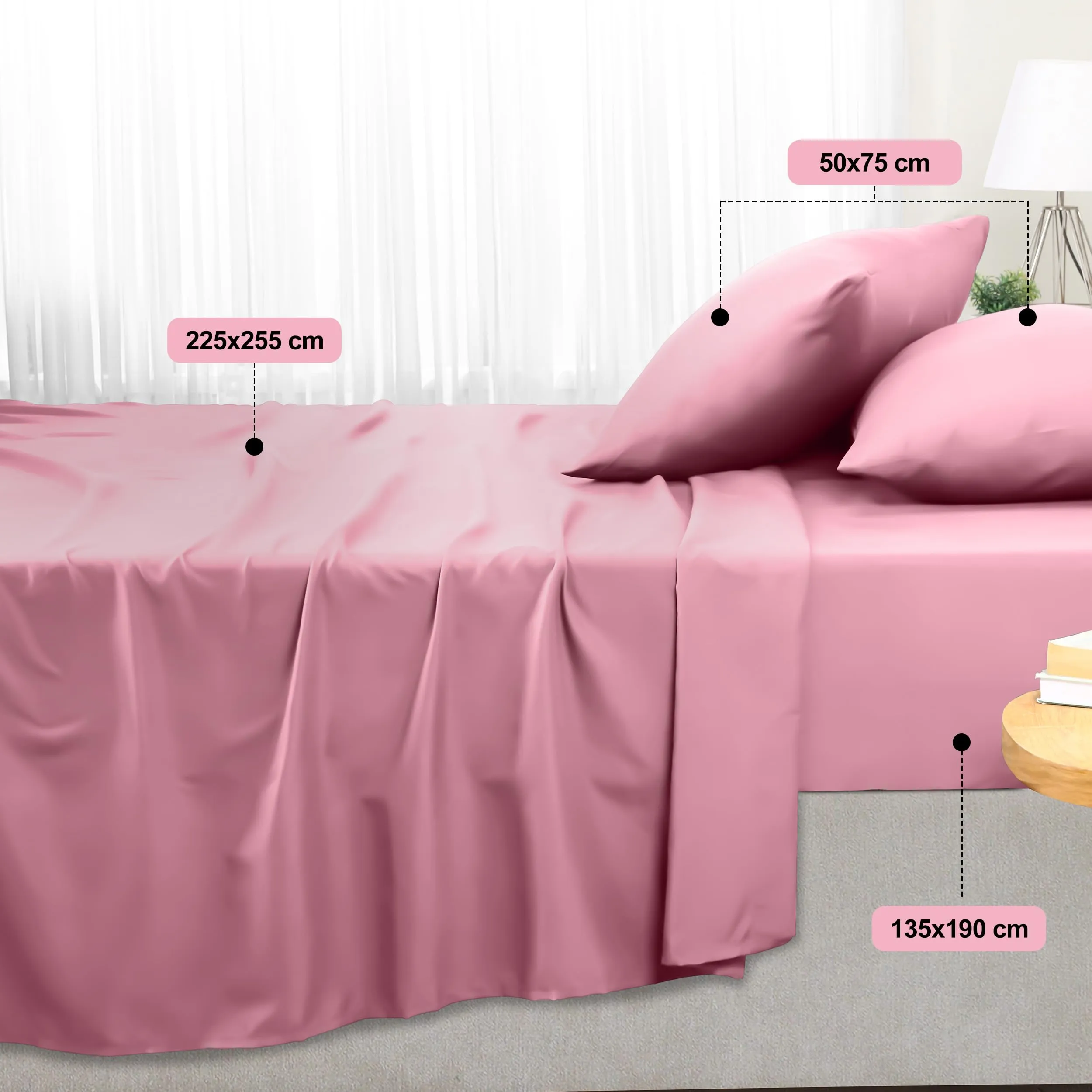 Utopia Bedding Set Lenzuola Letto 4 Pezzi, 135x190cm, Rosa - immagine 2