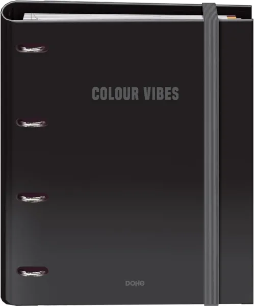 Dohe Colour Vibes - Raccoglitore ad anelli a 4 anelli misti 35 mm ricarica 100 fogli griglia 5 mm - Formato A4 - Chiusura elastica - Include 4 divisori e busta in polipropilene - Nero - immagine 1