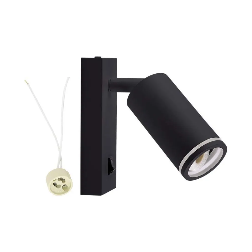 V-TAC Portafaretto LED da Muro GU10 Orientabile con interruttore e Portalampada Colore Nero - immagine 1