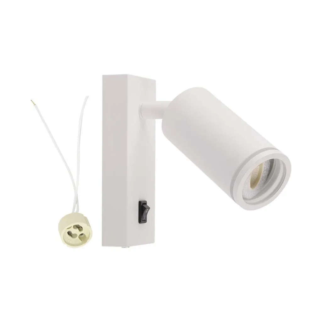 V-TAC Portafaretto LED da Muro GU10 Orientabile con interruttore e Portalampada Colore Bianco - immagine 1