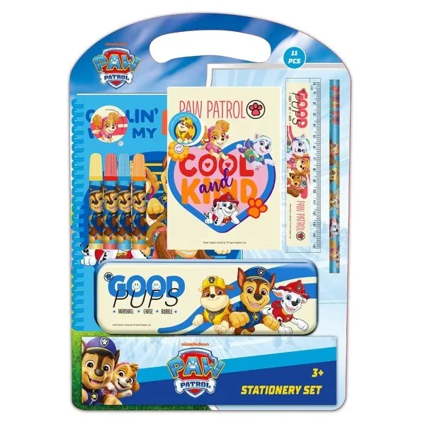 Kit scolastico Safta Paw Patrol con astuccio in metallo - Matita - 4 pennarelli - Righello da 15 cm - Temperamatite - Gomma - Quaderno A4 - Blocco note A6 - 270x30x375 mm - Blu - immagine 1