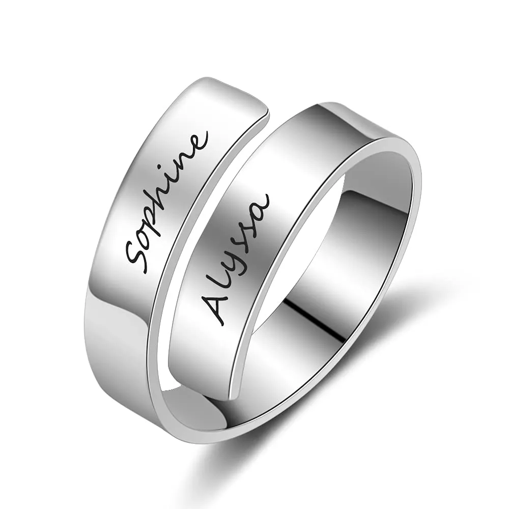 kaululu Anello Donna Uomo Personalizzato con Nome Incisione Anello in Acciaio inossidabile per Famiglia Regali per Papà Mamma (Silver) - immagine 1