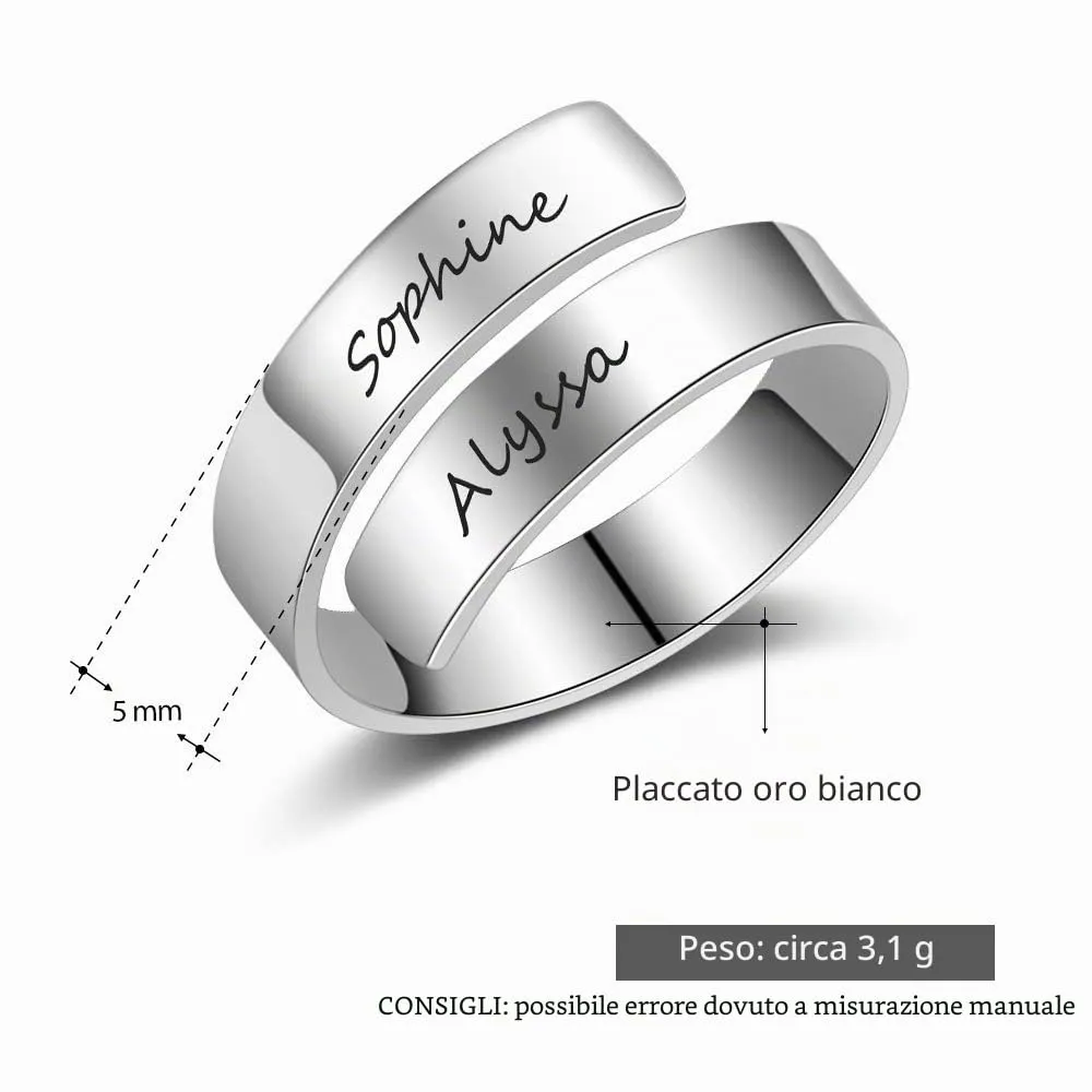 kaululu Anello Donna Uomo Personalizzato con Nome Incisione Anello in Acciaio inossidabile per Famiglia Regali per Papà Mamma (Silver) - immagine 2