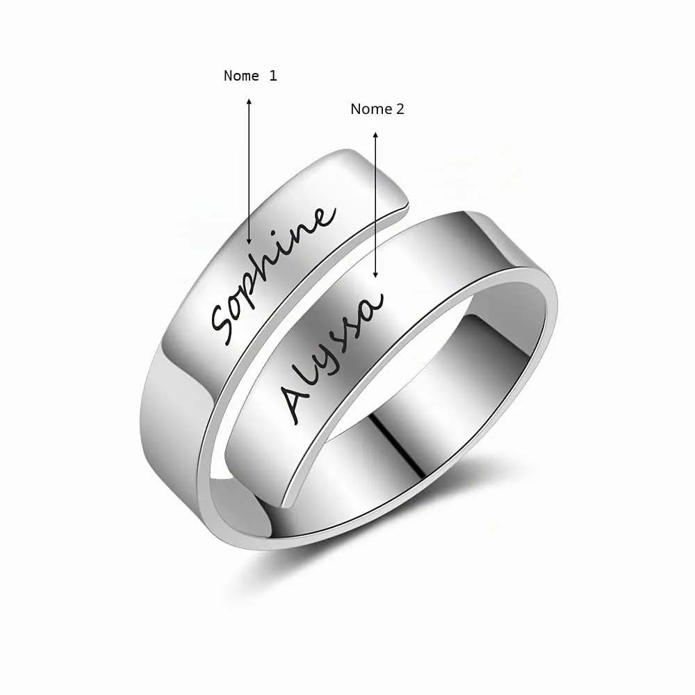 kaululu Anello Donna Uomo Personalizzato con Nome Incisione Anello in Acciaio inossidabile per Famiglia Regali per Papà Mamma (Silver) - immagine 3