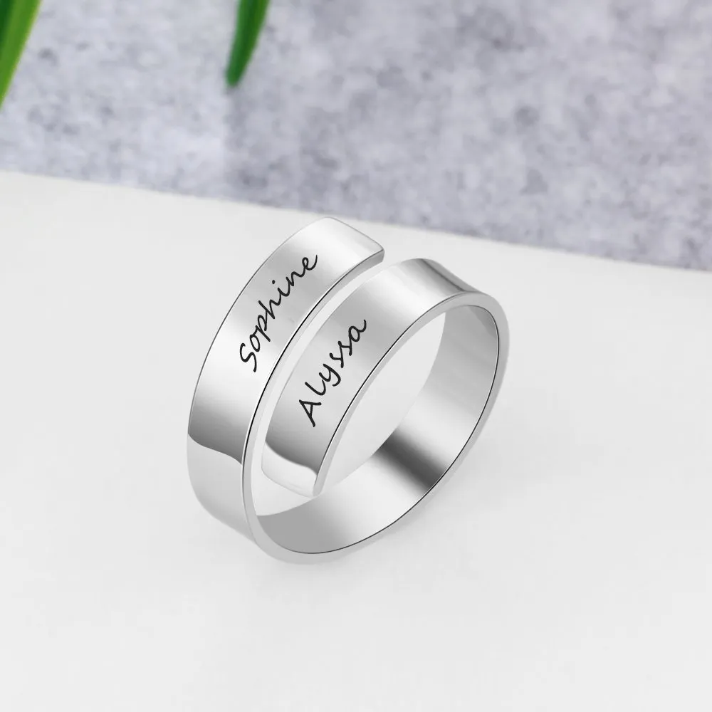 kaululu Anello Donna Uomo Personalizzato con Nome Incisione Anello in Acciaio inossidabile per Famiglia Regali per Papà Mamma (Silver) - immagine 4