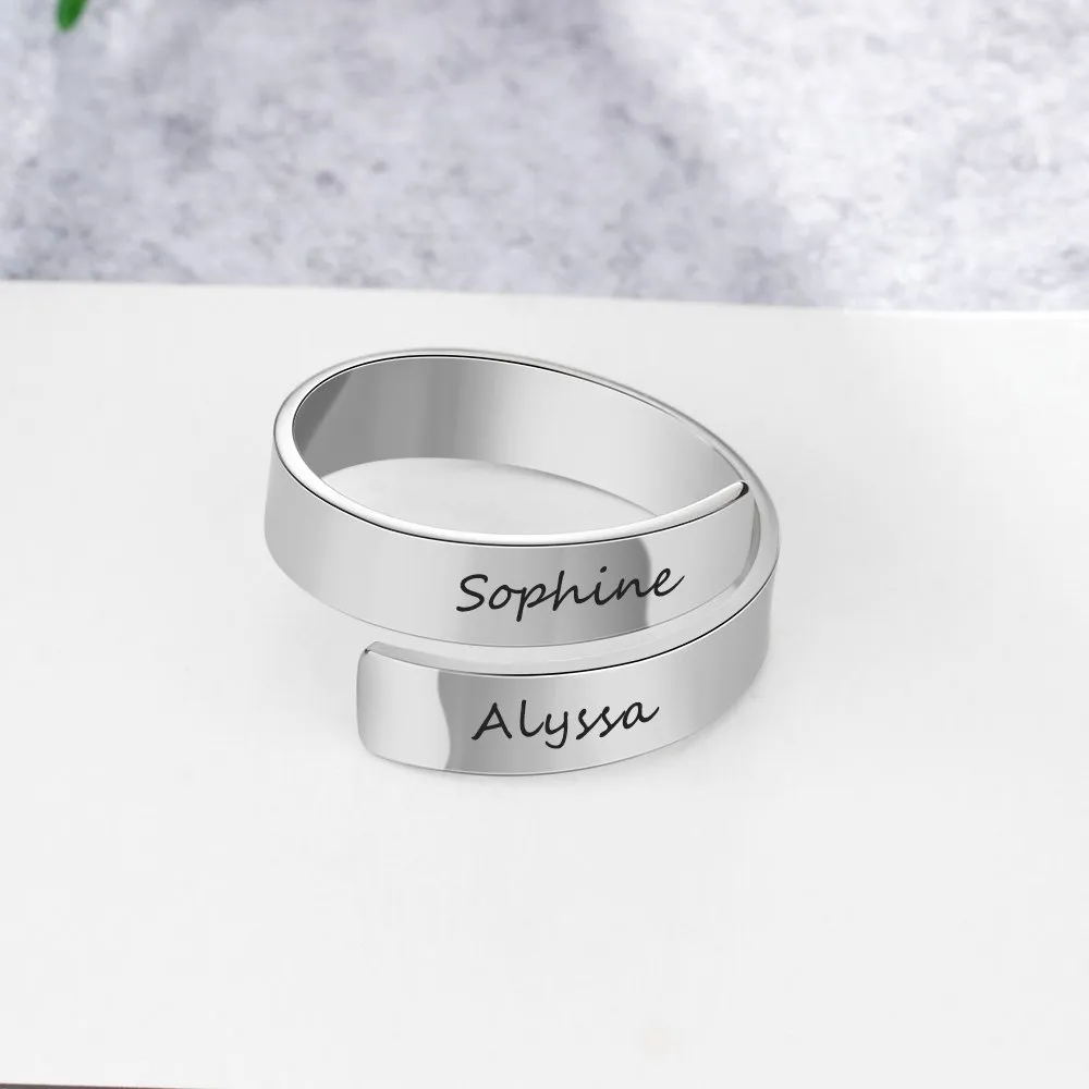 kaululu Anello Donna Uomo Personalizzato con Nome Incisione Anello in Acciaio inossidabile per Famiglia Regali per Papà Mamma (Silver) - immagine 5