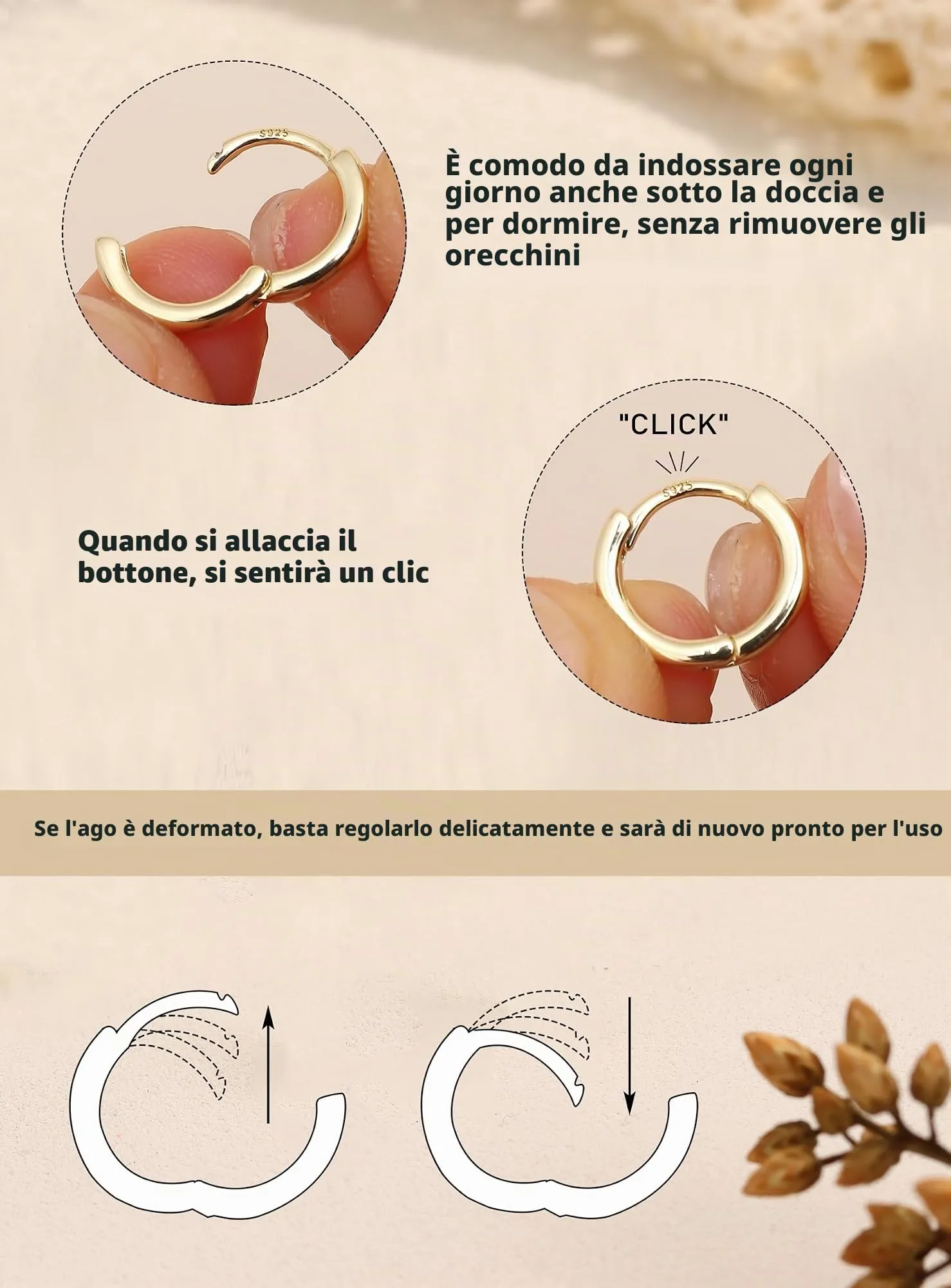 LOLIAS 3 Paia Orecchini Cerchio Placcato Oro 16 Carati Orecchini Donna - immagine 8