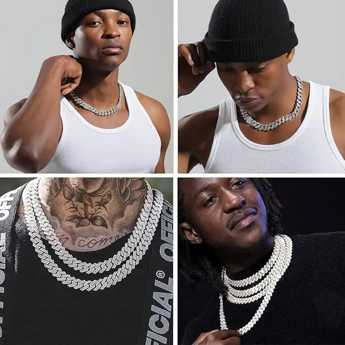 MIRKUZI Collana Cuban Link Chain Iced Out Hip Hop Rapper, regalo per lui, 50 cm (12 mm) argento - immagine 4
