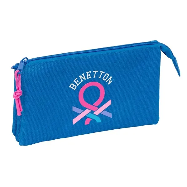 Astuccio Safta Benetton Basics Azulina - 3 scomparti con cerniera - Tasca interna - 06 l - 220x30x120 mm - Blu - immagine 1