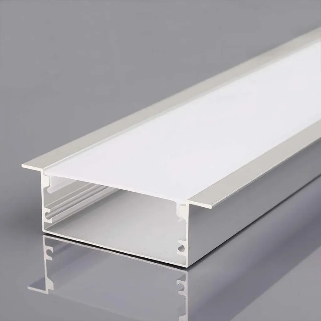 V-TAC Profilo in Alluminio Colore Silver per Strip LED a incasso (Max l: 124mm) Copertura Satinata 2000x50x20mm - immagine 1