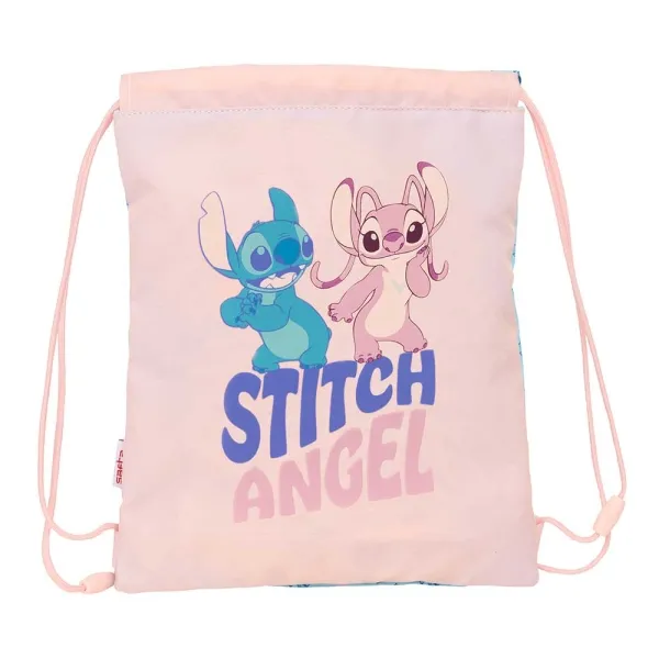Borsa piatta Safta Stitch Ohana - Tasca con zip - Chiusura con coulisse - 3L - 260x10x340mm - Rosa pastello - immagine 1