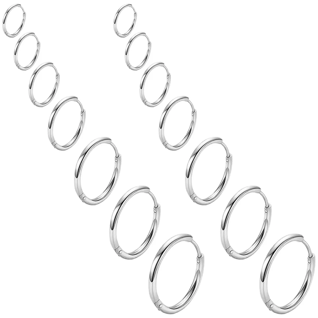 COYUN 7 Paia orecchini Argento a cerchio per uomini e donne, Orecchini Acciaio Inossidabile di Orecchini Cerchio Piccoli per Uomini e Donne Ipoallergenici Set di Orecchini 8-20 mm (argento) - immagine 1